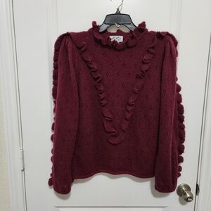 Vtg 80s Clovis Ruffin Knit Women's L Pointelle Knit Ruffle Sweater Romantic